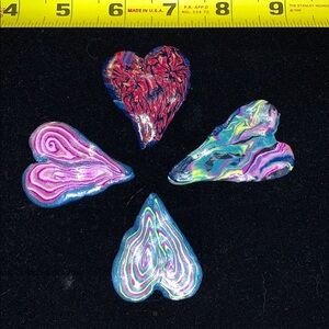 Group of 4 Handmade Polymer Art Clay Hearts